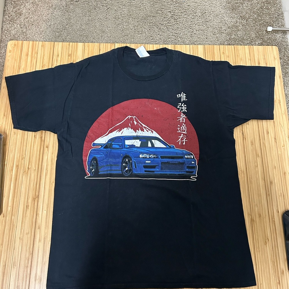 Gildan Black Tee with Blue Car Graphic